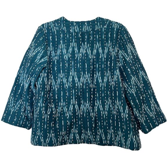 J. Jill Pure Kantha Stitched Ikat Jacket Kimono Sari Open Front Teal Blue Small - Picture 4 of 8